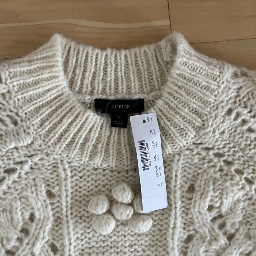 J. Crew Cable-knit Pointelle Sweater with Popcorn Flowers in Warm Ivory S NWT